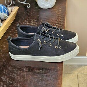 Sperry Women's Crest Vibe Plushwave Black Snake Nubuck Leather Sneakers, Sz 9